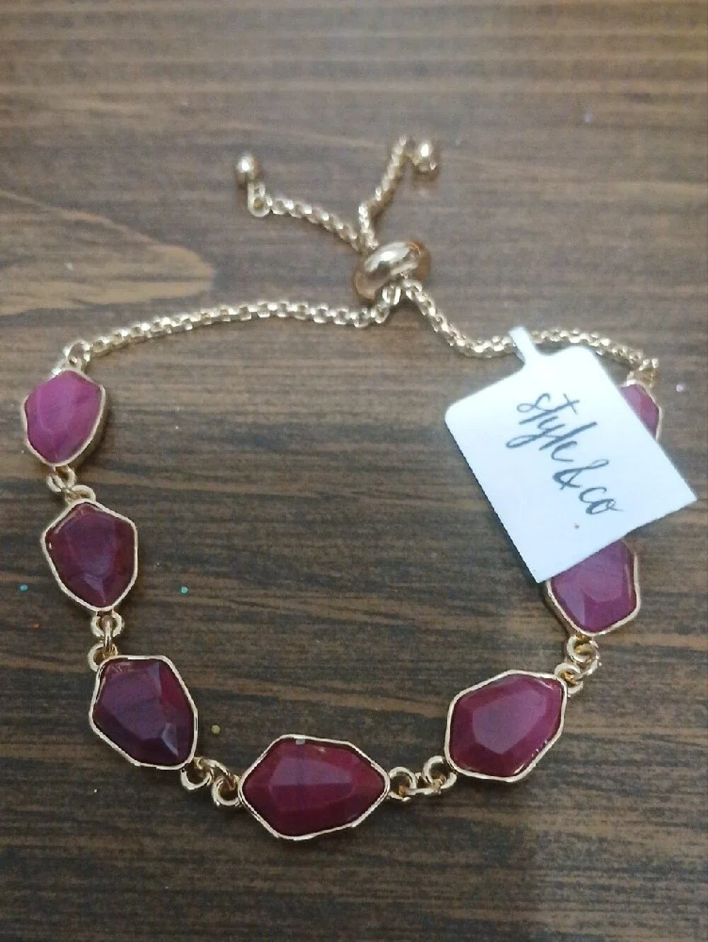STYLE & CO. Gold-Tone Bracelet with Faceted Pink Gemstones NWT